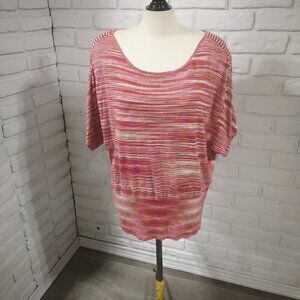 Lane Bryant Ladies Lightweight Short Sleeves Red & Green Stripe Sweater